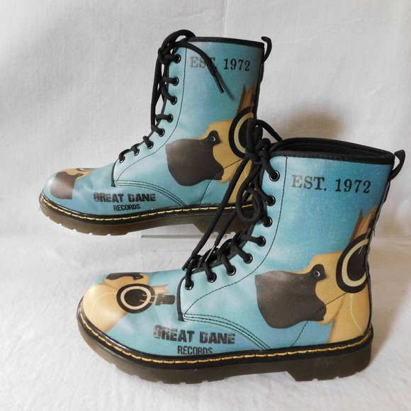 Blue Great Dane Dog Combat Style Boots Size Men's 7 Women's 9 - Picture 1 of 7